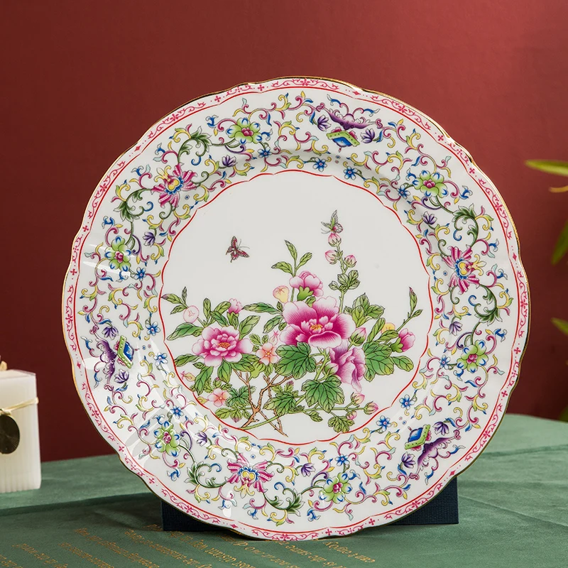 

Enamel 10.5inch Fruit Plate Household Chinese Palace Style Afternoon Tea Cake Dessert Plate JINGDEZHEN Bone China Candy Plate