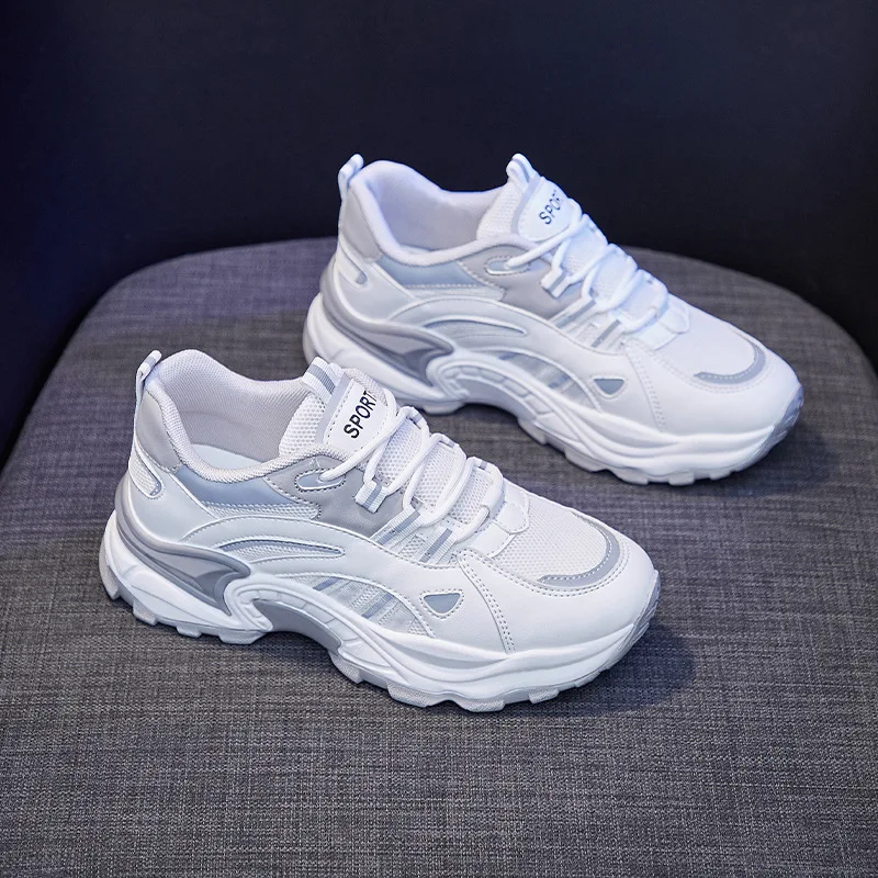 

White Sneakers for Women Spring Casual White Shoes 2021 Mesh Breathable Platform Sneakers Casual Female Student Dad Shoe
