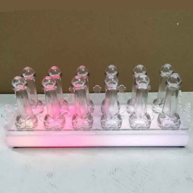 

Creative Acrylic Wine Glass Holder Bar and Nightclub Colorful LED Rechargeable LED Cock Cup Holder Cocktail Glass Holder