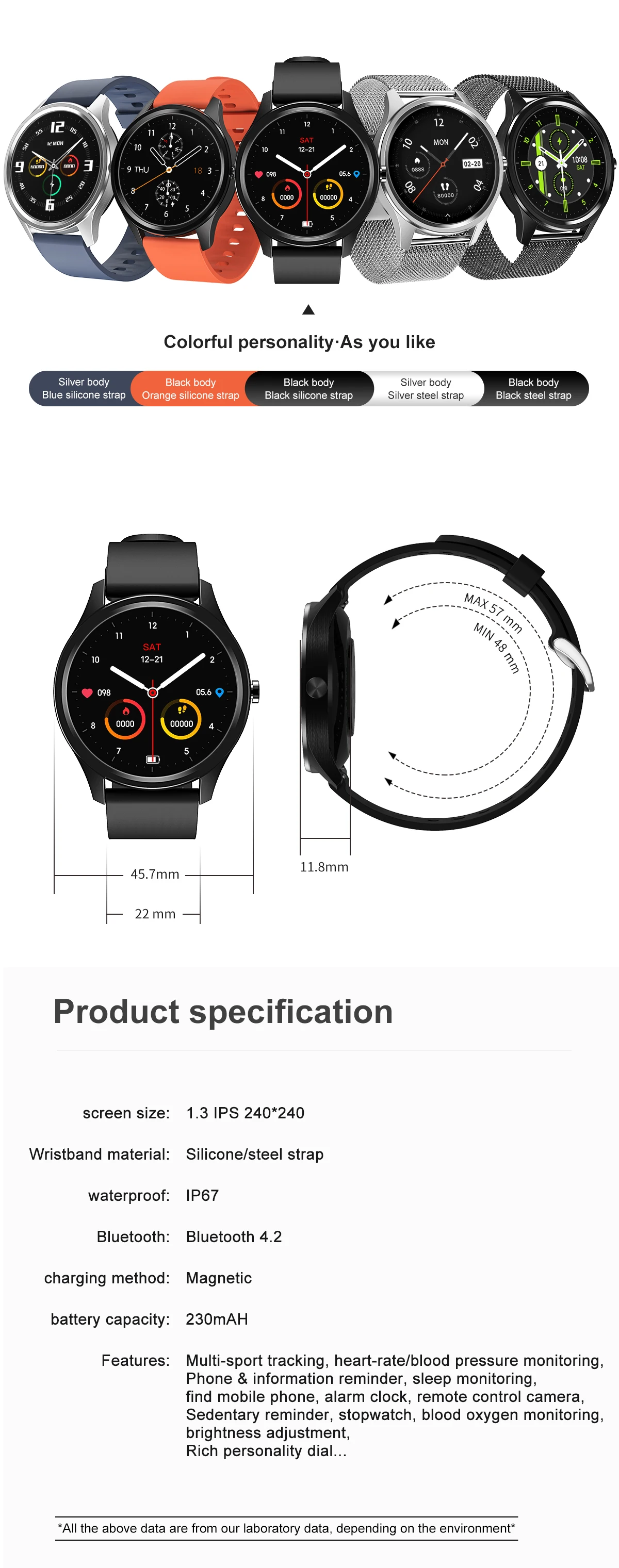 

Smart Watch Women Men Digital Wristwatches DT55 Smartwatch IP68 for ios Android Watch Bluetooth Fitness Pressure