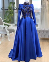 royal blue muslim long sleeve evening gowns beaded party dresses turkey dinner dress luxury dubai a line formal gown robe de soi
