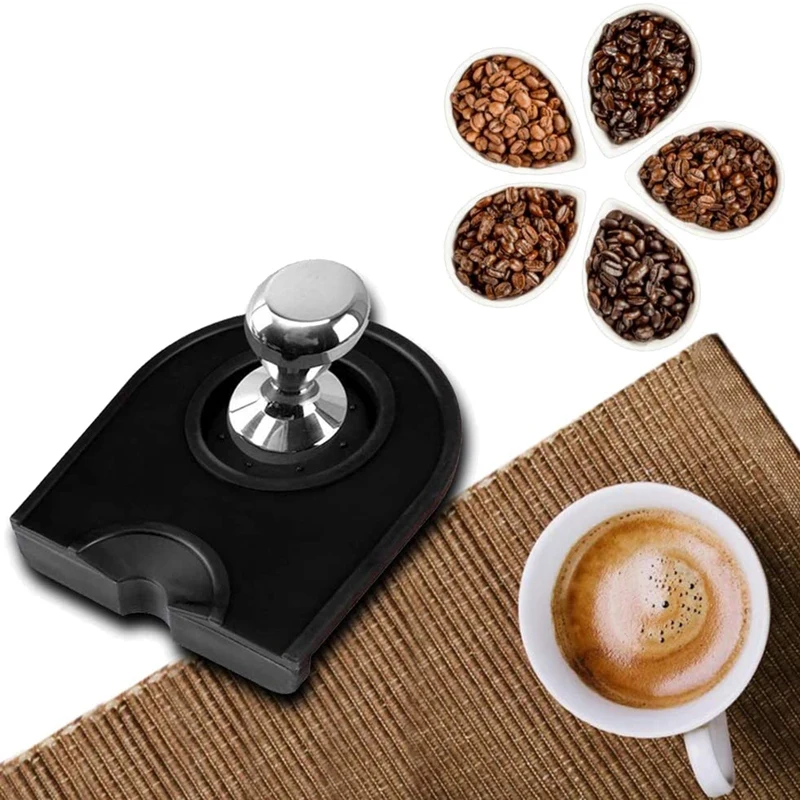 

2 Pcs Silicone Coffee Tamper Mats,Coffee Tampering Corner Mats Pad Tool Anti-Skid Espresso Silicone Mats (Black+Coffee)
