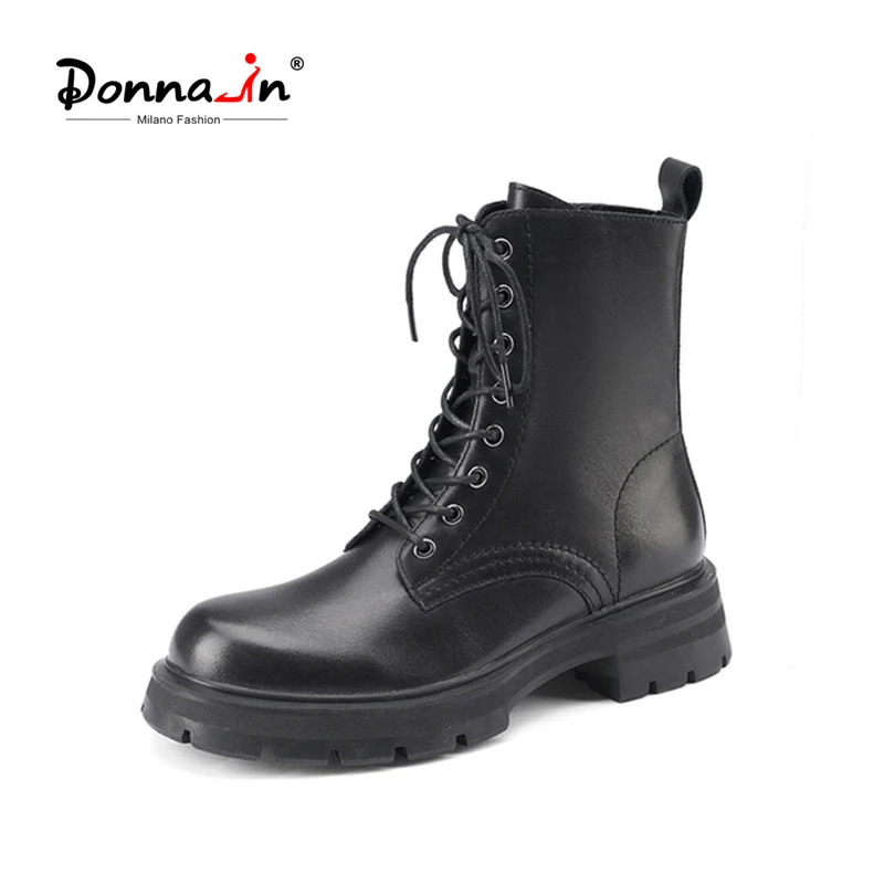 

Donna-in 2021 Retro Brown Martin Boots for Women Genuine Leather Round Toe Lace-up Platform Ankle Boots Female Autumn New