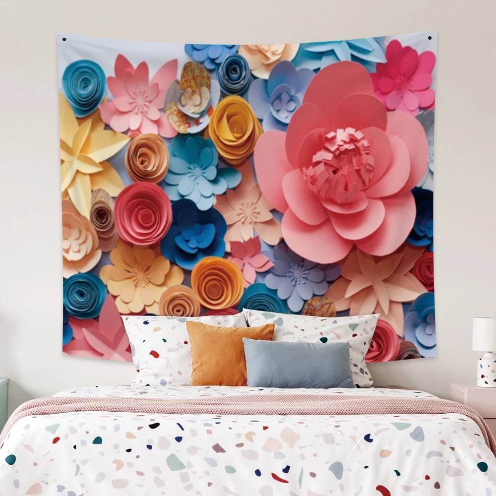 

Laeacco Fashion Simplicity Tapestry Paper Cut Colourful Flowers Wall Hangings Modern Home Living Room Bedside Decor Polyester