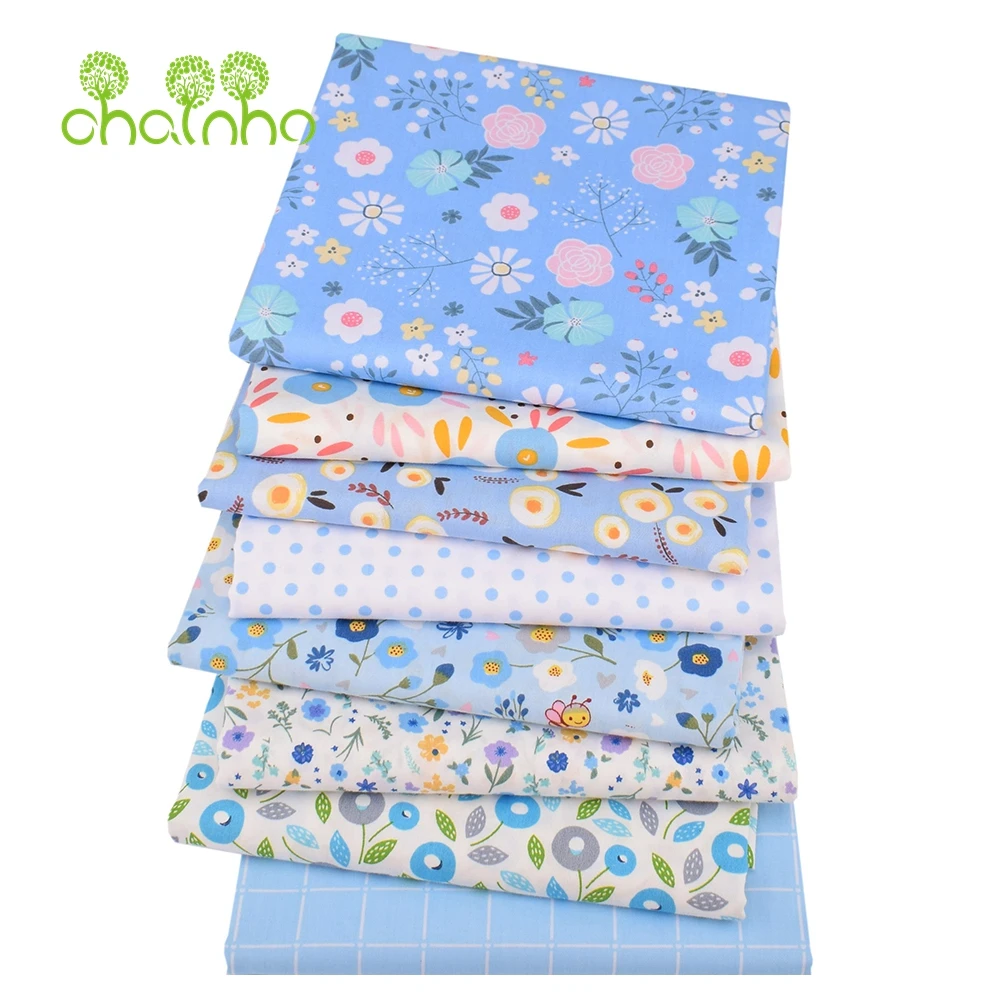 

Chainho,Printed Twill Cotton Fabric,Patchwork Cloth For DIY Sewing&Quilting Baby&Children's Bedcloth Material,Blue Floral Series