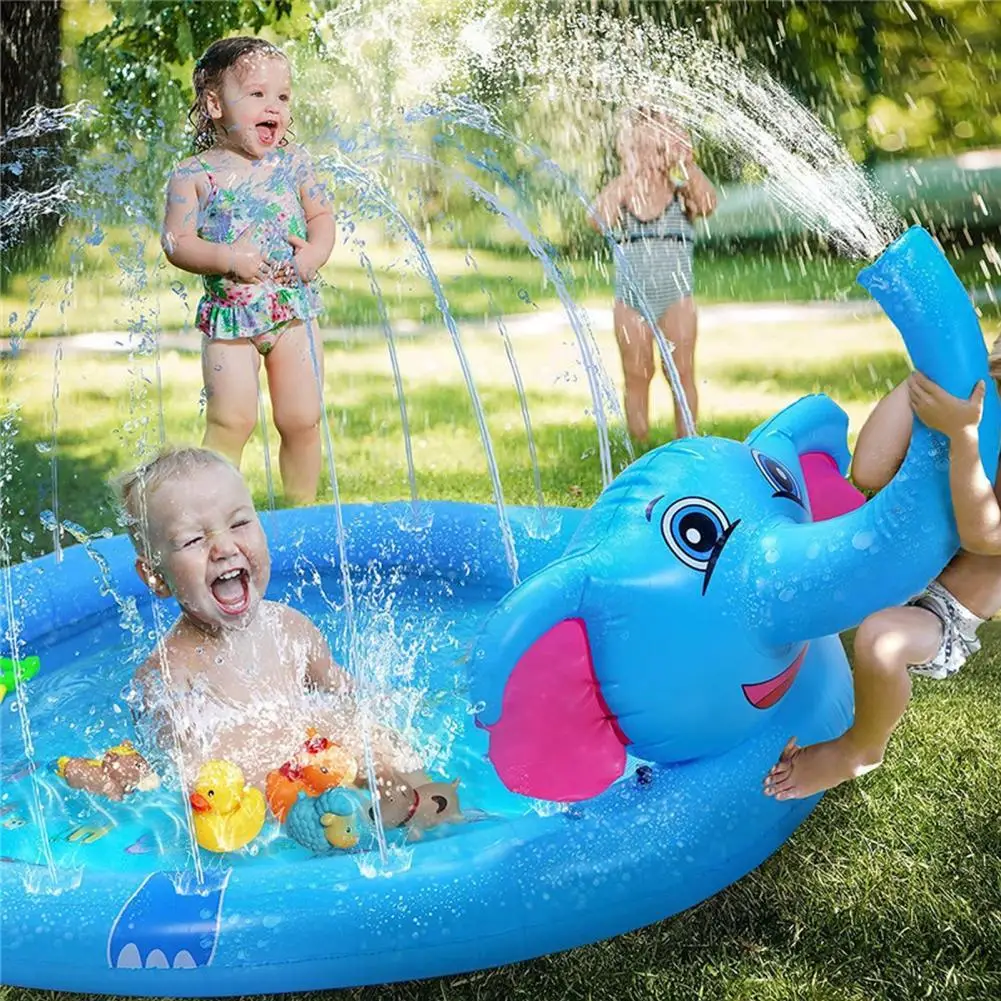 

Inflatable Pool Cute Elephant Shape Reusable PVC Foldable Outdoor Sprinkler Mat Blow Up Pool Babies Toddlers Kids Water Toys