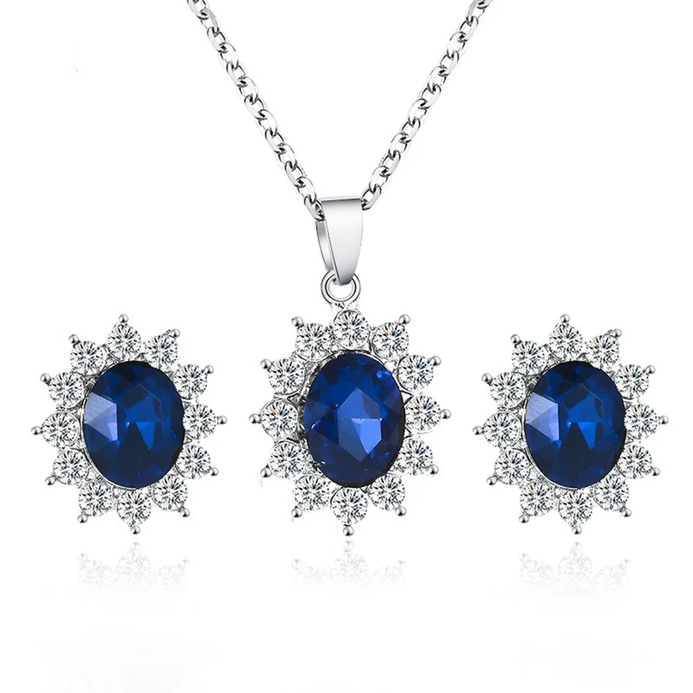 

Sunflower Piercing Stud Earrings for Women 2021 Trend Fashion Sapphire Pendant Necklace Zirconia Accessories Luxury Jewelry Sets
