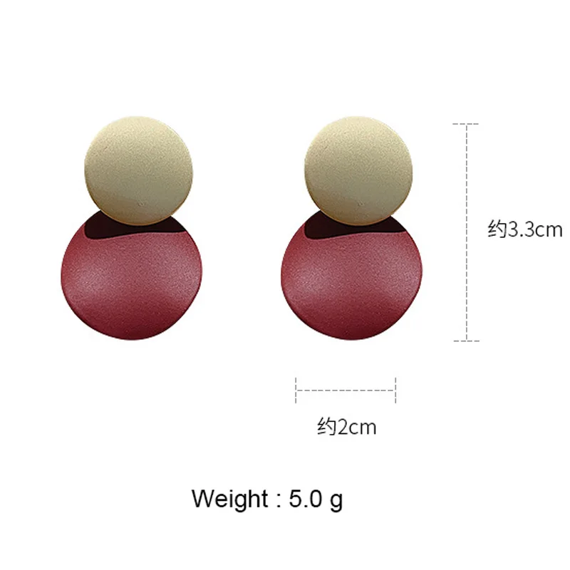 

USTAR New Round Metal Drop Earrings for Women Female Cute Green Red Pink Dangle Earrings Statement Fashion Party Jewelry Gifts