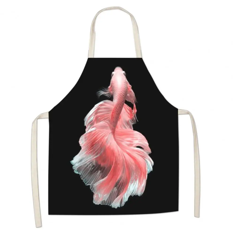 

Bib Apron Sleeveless Dustproof Flax Colorfast Fish Printed Sleeveless Cotton Cooking Chef Waist Tie Dustproof Household Supplies
