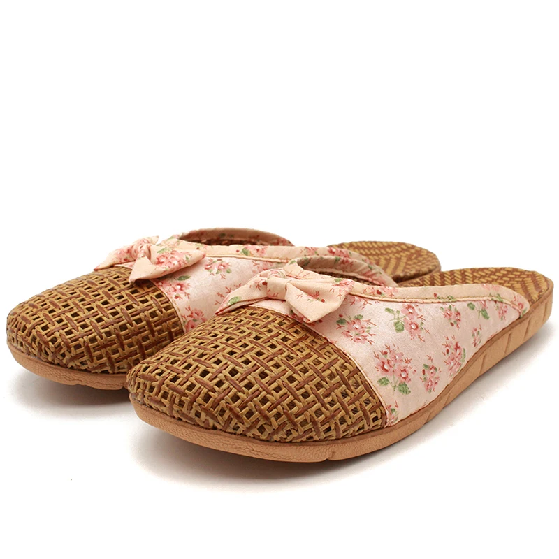 Сетчатые крутые тапочки для женщин домашние Нескользящие толстые льняные пола