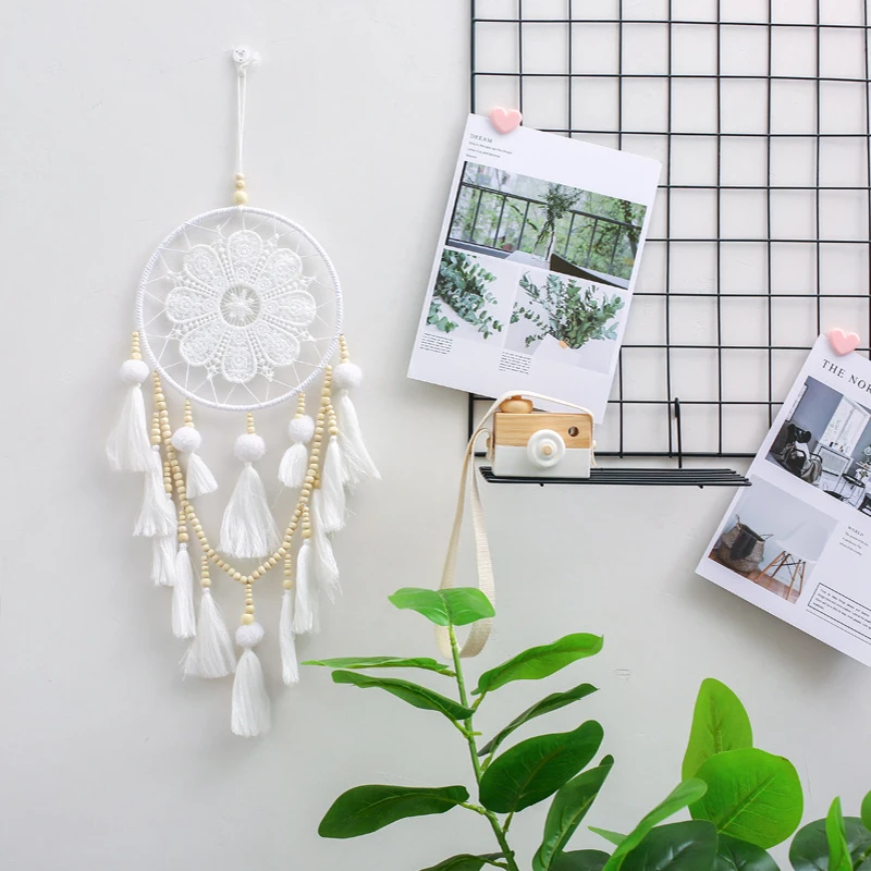 

Nordic Dream Catcher Home Decor Scandinavian Baby Room Wall Hanging Decoration Feathers with Light Ornaments for Bedroom