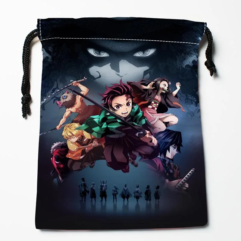 

Kimetsu no Yaiba Drawstring Bags HD Print 18X22CM New Arrival Soft Satin Fabric Resuable Storage Clothes Bag Shoes Bags 0402