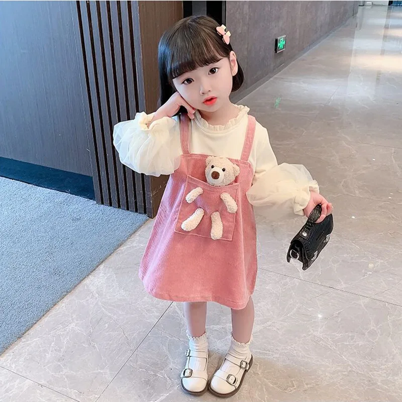 

2022 Spring Autunm Corduroy Girls Sundress Loose Braces Dress Baby Girl Strap Dresses Girls Cartton Overalls Kids Girls Jumpsuit