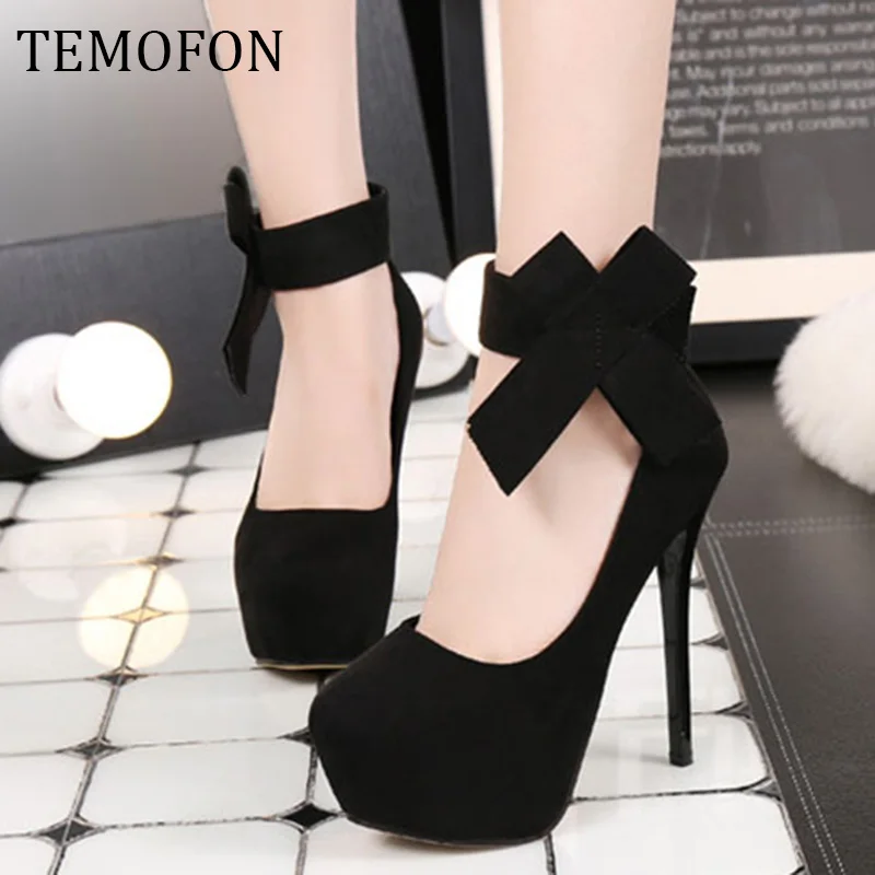 Женские туфли-лодочки TEMOFON черные замшевые туфли на платформе и высоком каблуке