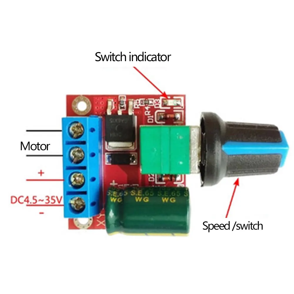 

PWM DC Motor Governor 5V-35V Speed Regulator Control Switch 5A Switch Function LED Dimmer