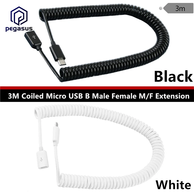 10 футов 3 м Спиральный Micro USB B штекер-гнездо M/F УДЛИНИТЕЛЬ зарядный спиральный