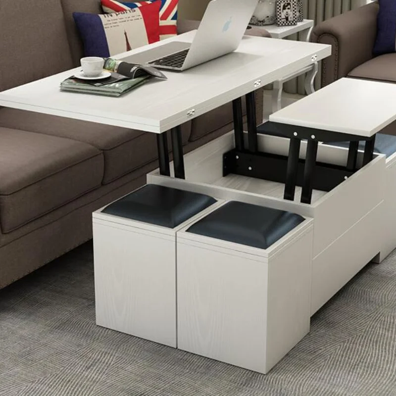 

Folding elevating table and table. Scale multi-functional storage tea table with stools