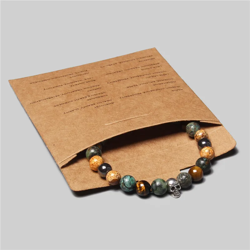 

Gothic Style Skull Bracelets Men 2020 Fashion Handmade Silver Color Charm Bracelet Women Amulet Tiger Eye Stone Beads Pulsera