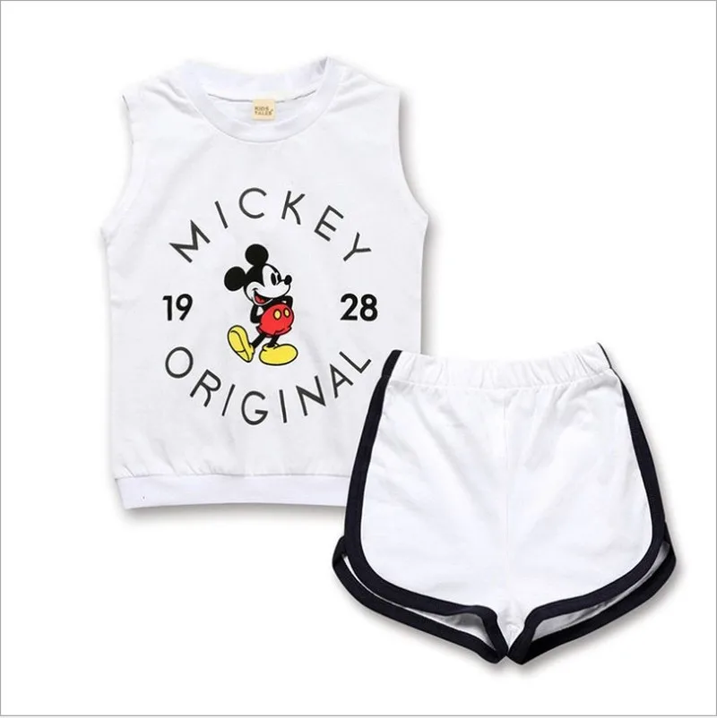 Футболка с Минни Маус для мальчиков и девочек комплект одежды без рукавов + шорты