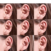 simple geometry u shape cross beads curved hollow linear glossy surface golden copper ear cuff clip earrings for women men