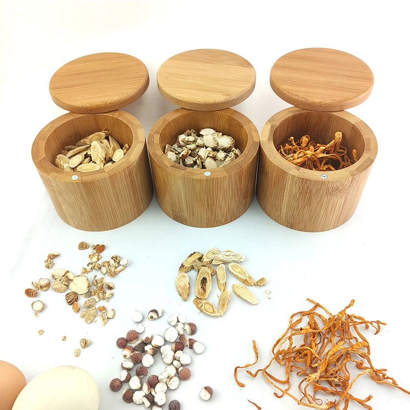 100% Bamboo Salt Box Natural Container With Magnetic Lid + Secure Durable Storage & Organization | Дом и сад