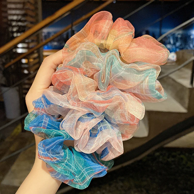 

Plaid Hair Rope Elastic Hair Bands Lace Transparent Hair Tie Scrunchies Hair Accessories INS Sweet Headwear Ponytail Hair Loops