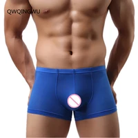 breathable ice silk boxer sexy underwear mens shorts bulge pouch underpants slip homme panties underpants male boxers trunks