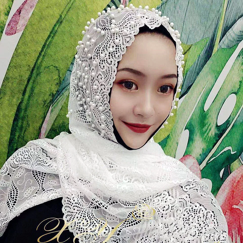 Кружевные женские длинные Хиджабы однотонные мусульманские платки |