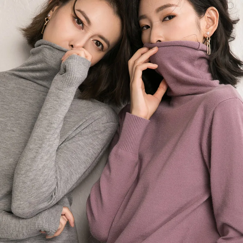 

Cashmere sweater women high neck knitted pullover sweater ladies jacket sweater long sleeve solid color plus size basic sweater