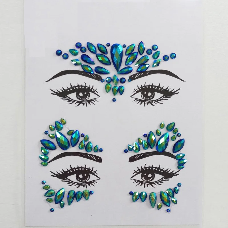 Fashion Colorful Rhinestone Face Stickers For Womwn Party Decor Eyebrow Stick Resin Drill Self-Adhesive Crystal Sticker | Дом и сад