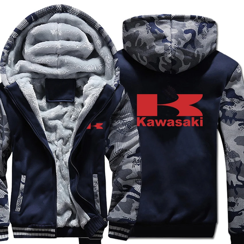 As picture Kawasaki, моторные толстовки зимняя камуфляжная теплая зимняя куртка с капюшоном на утином Для мужчин флис Мотоцикл Kawasaki Толстовка - Цвет: As picture