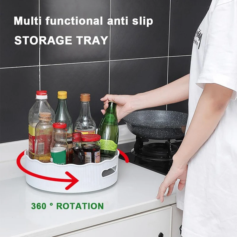 

360 Rotating Tray Kitchen Storage Containers for Spice Jar Food Snack Tray Bathroom Tray Non Slip Snack Dried Storage