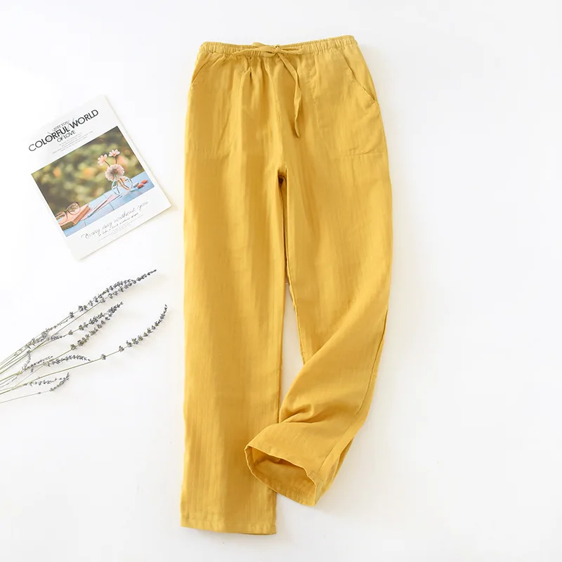 Summer Spring Gauze Cotton Solid Homewear Long Pants Men Sleep Bottoms Loose Thin Casual Sleeping Pants Women Sleepwear Trousers