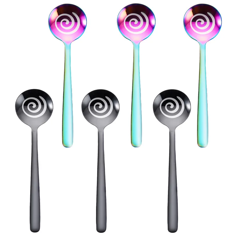 

6pcs Deluxe Dumb Black Spoon Thickened 304 Stainless Steel Stirring Dessert Coffee Spoon Tableware Dinner Kitchen Accessories