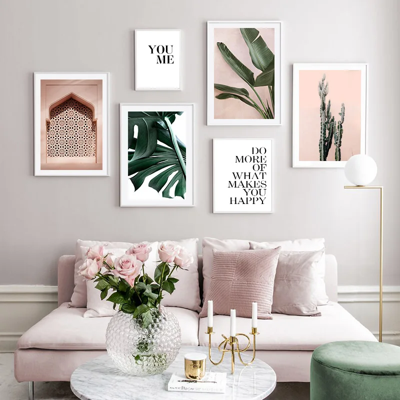 

Nordic Poster Prints Canvas Painting Wall Art Tropical Plant Cactus Leaf Nordic Landscape Wall Pictures for Living Room Decora
