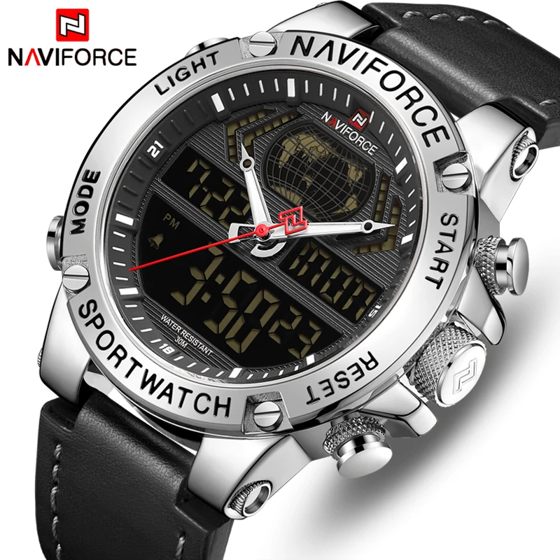 

NAVIFORCE Top Brand Mens Fashion Sport Watchs Men Leather Waterproof Quartz Wristwatch Military Analog Digital Relogio Masculino