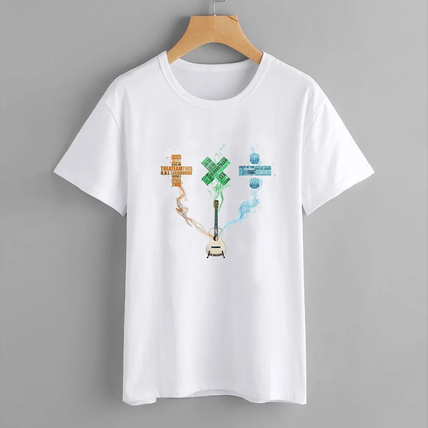 ERNESTNM летняя модная женская футболка с принтом музыки топы круглым вырезом и