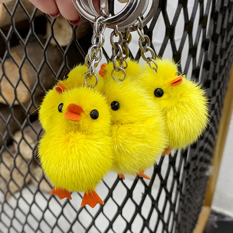 Женский натуральный мех норки брелок Классический желтого цвета с рисунком в