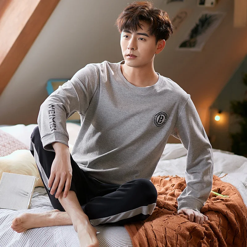 

Men's Pajamas Spring/Fall 2021 New Pure Cotton Long Sleeve Full Cotton Pajamas Men's Winter Leisure Large Size Home Wear