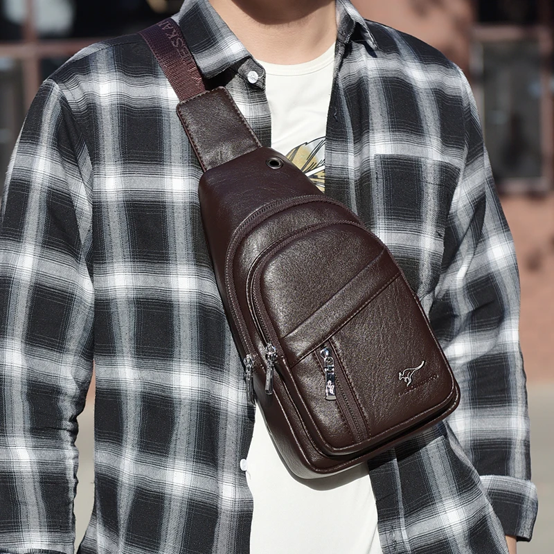 Роскошный брендовый кожаный мужской нагрудной мешок сумки через плечо для