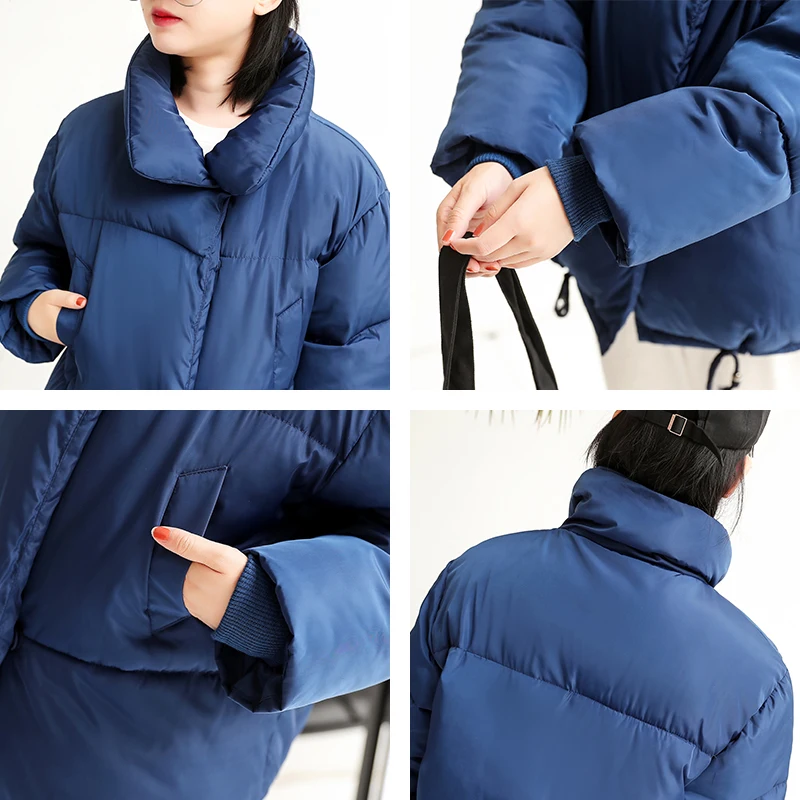 

Winter Women Coat Cotton Solid Female Jacket 2021 Stand Collar Korean Style Loose Thick Mujer Parkas Free Shipping Kurtka Damska