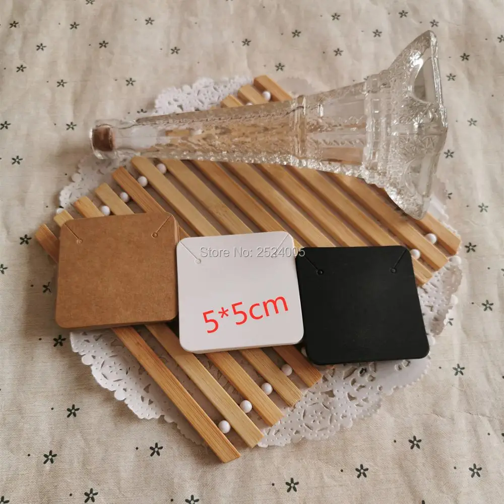 

free shipping stock blank retro earring tag 5x5cm 300 pcs a lot/kraft paper tag/jewerly card/hang tag/clothing label printing