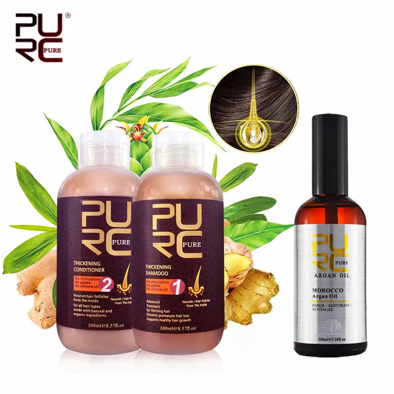 

PURC No Silicone Oil Shampoo+Thickening Conditioner+Argan Oil for Hair Growth Essence Liquid Anti Hair Loss Products Fast Growth