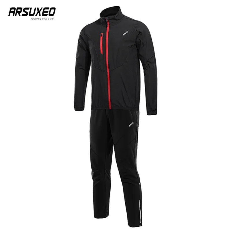 

ARSUXEO Cycling Clothing Winter Men's Cycling Jacket Set Reflective MTB Clothes Breathable Bike Suit Fleece Windproof Sportswear
