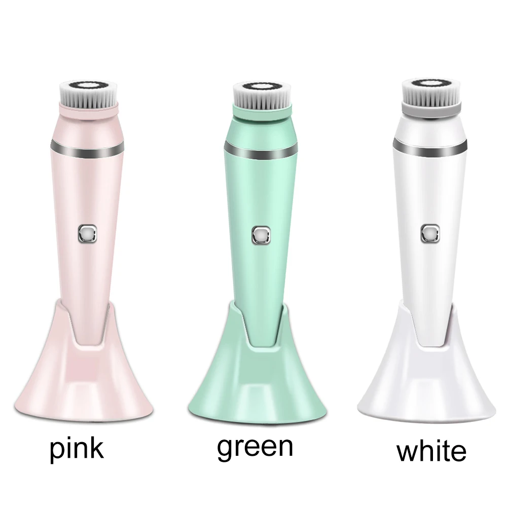 

4 in 1 Facial Cleansing Silicone Brush Sonic Face Cleaning Exfoliating Facial Brush Facial SPA Kit Skin Beauty Machine with Base