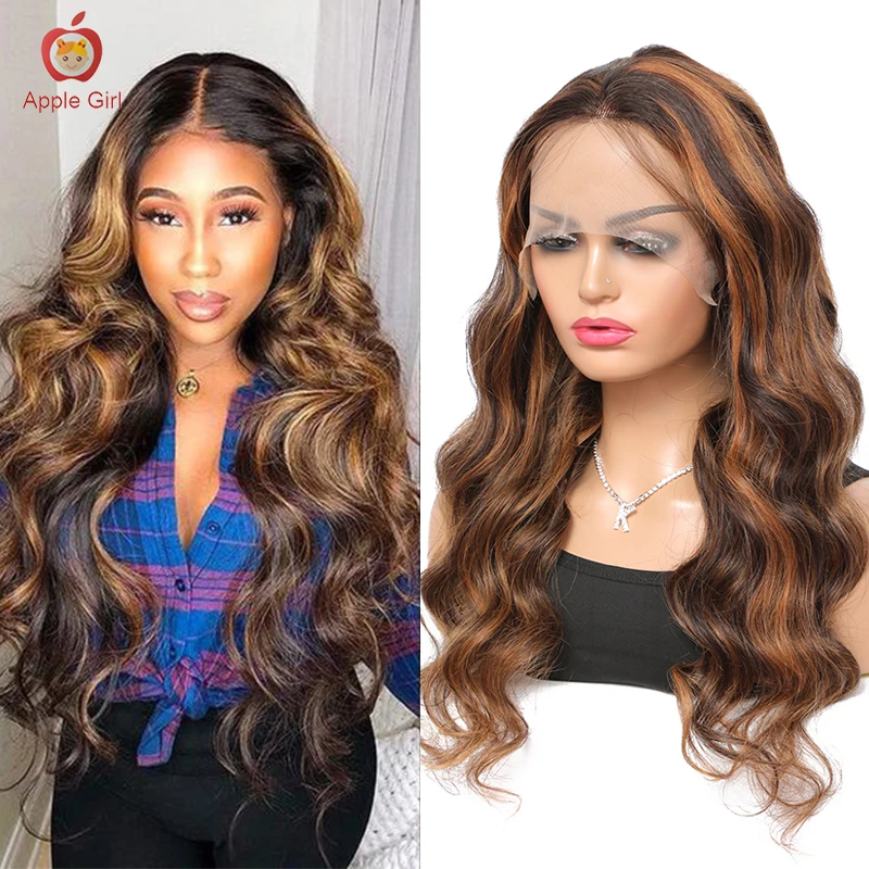 

32 Inch Highlight Transparent Lace Front Wig Brazilian Body Wave Human Hair Lace Frontal Wigs 180% Density 13x4 SIZE