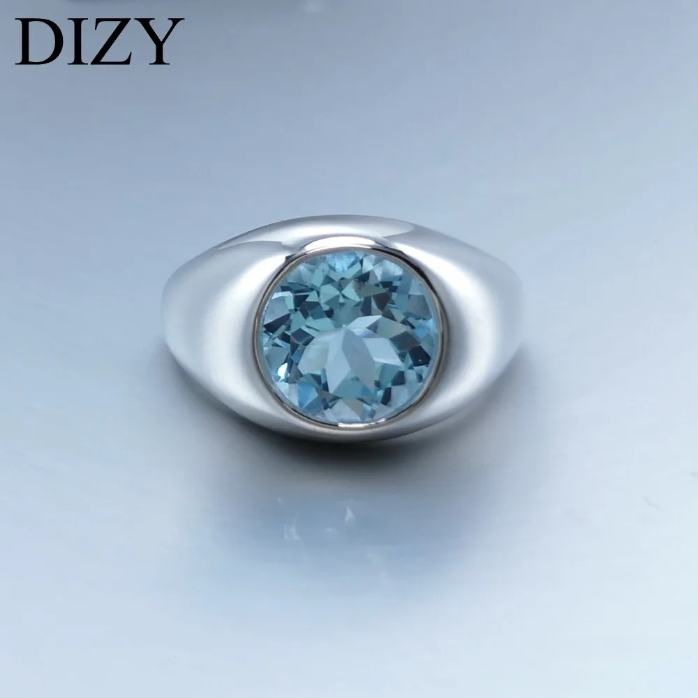 DIZY, Круглый, 4.5CT, натуральный голубой топаз, кольцо, 925 пробы, серебро, драгоценный камень, кольцо для женщин, подарок, свадебное, обручальное, ювелирное изделие