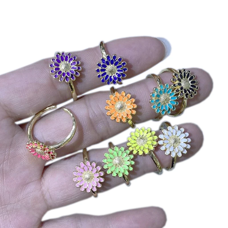 

10 Piece Daisy Rings Fashion Flower Jewelry accessories rings women party ring Summer Style 51839