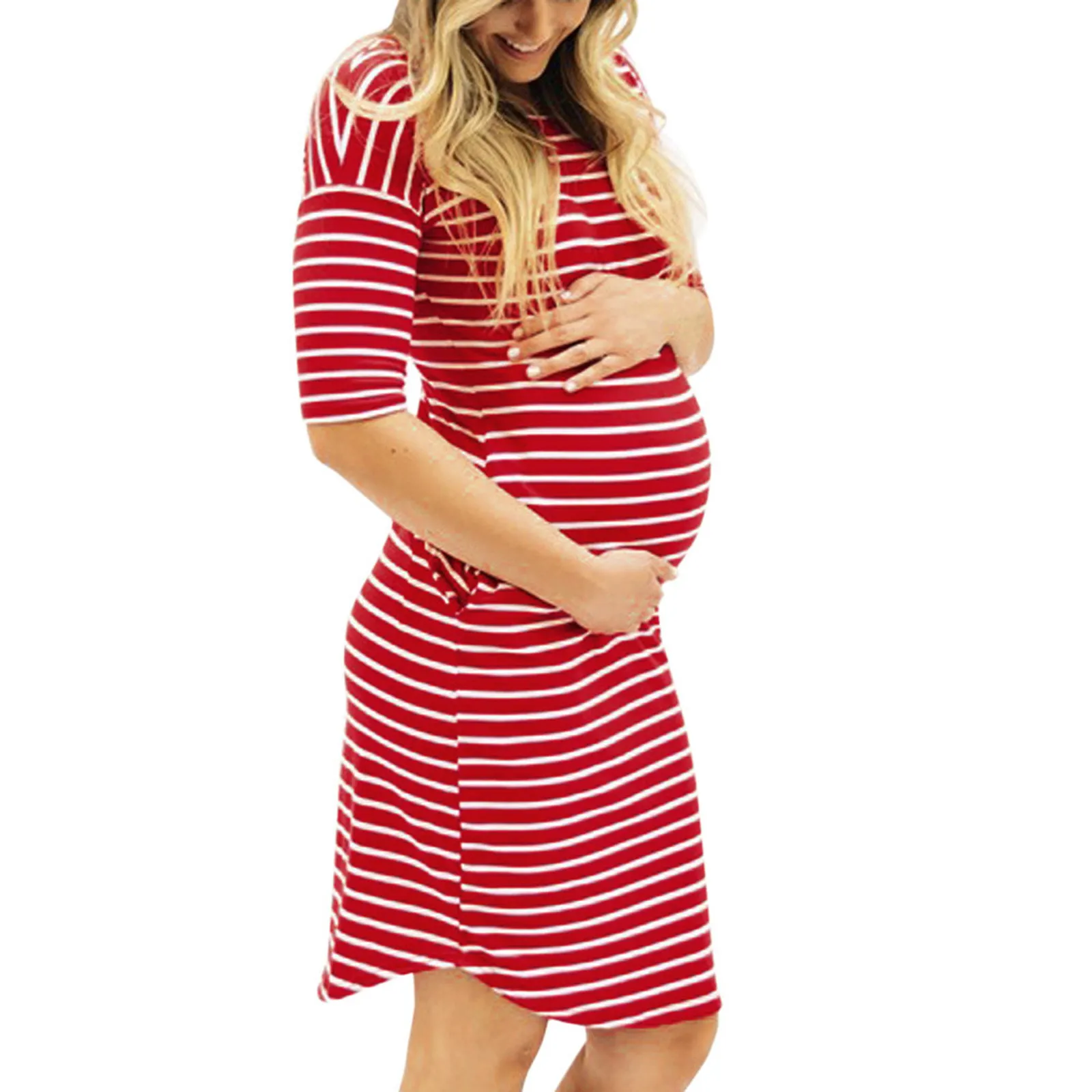 

maternity clothes Fashion Womens Pregnants O-Neck Stripe Short Sleeve Nursing Maternity Dress grossesse