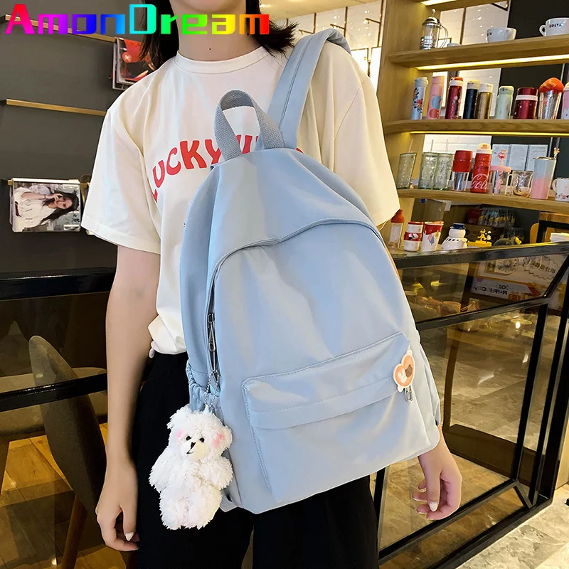 

2021 Casual Waterproof Nylon Backpacks Female Solid Color Women Shoulder Bags For Teenage Girl School Bag Trend Backbag Mochilas